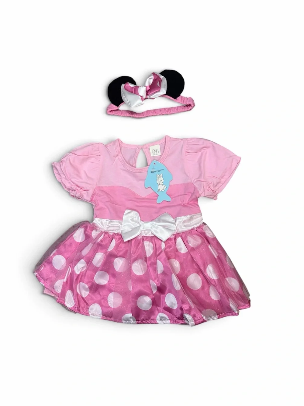 Pink Minnie-Style Kids Costume Dress with Headband